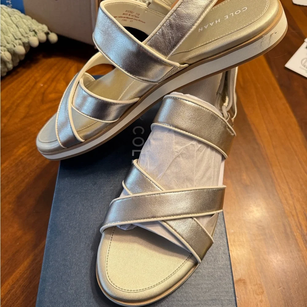New in box Cole Haan Women's Metallic Gold Strappy Sandals